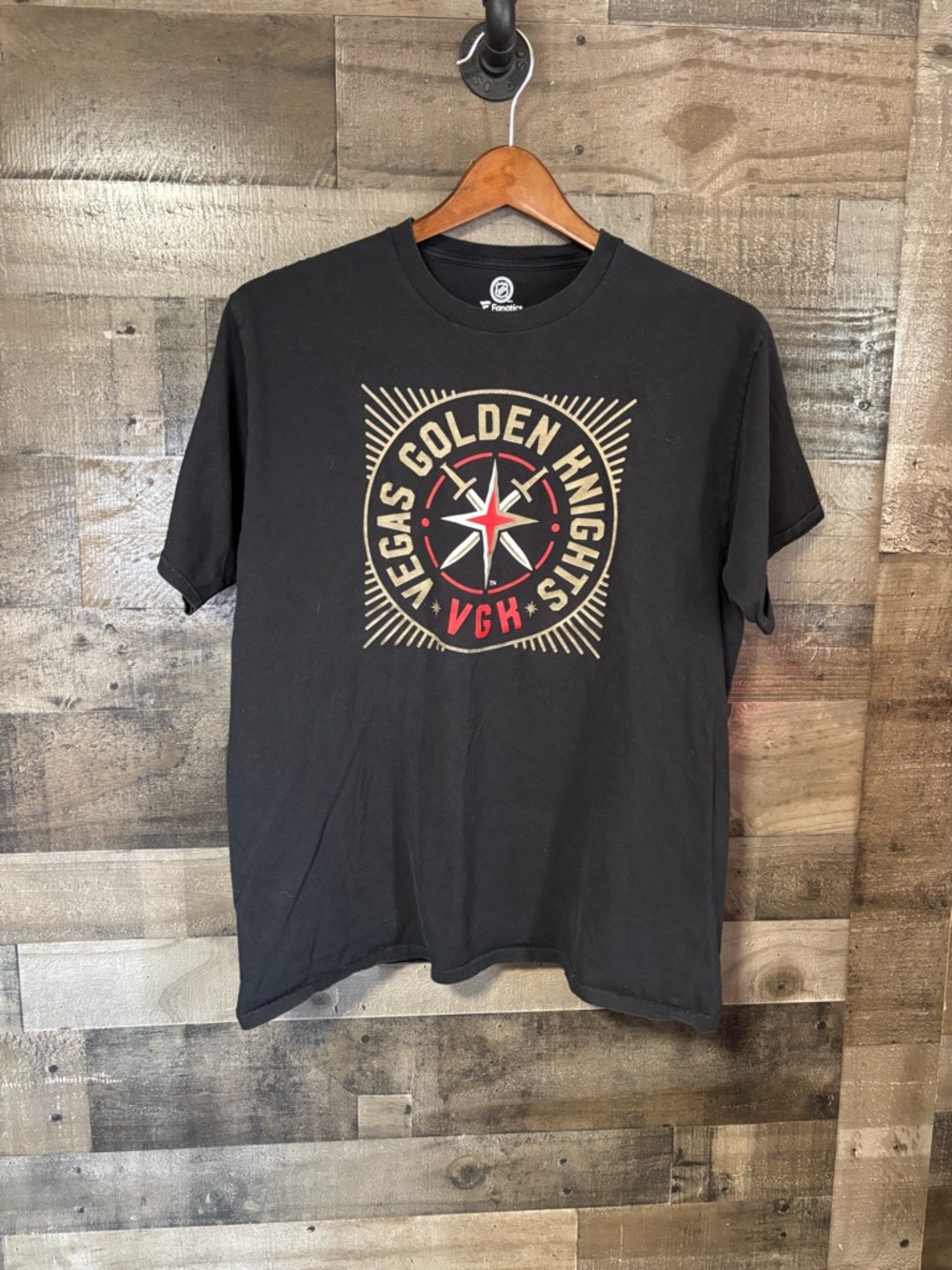 Fanatics Black Vegas Golden Knights Logo Tee with Gold and Red Accents